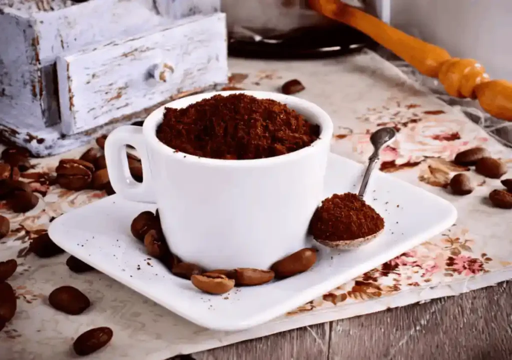 Ground coffee in a cup