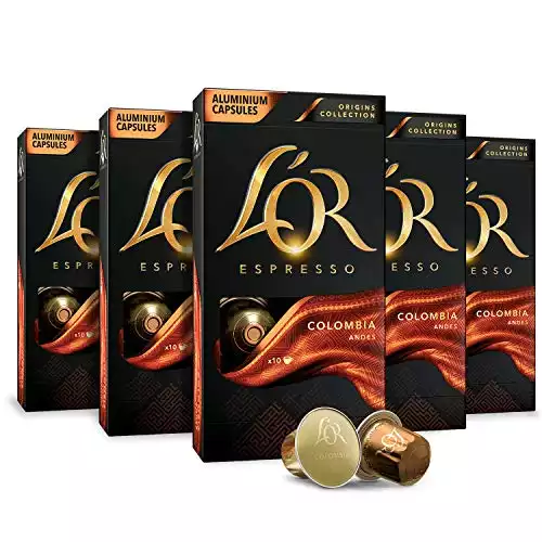 L'OR Espresso Capsules, 50 Count Colombia, Single-Serve Aluminum Coffee Capsules Compatible with the L'OR BARISTA System & Nespresso Original Machines