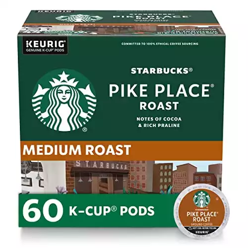 Starbucks K-Cup Coffee Pods—Medium Roast Coffee—Pike Place Roast for Keurig Brewers—100% Arabica—6 boxes (60 pods total)