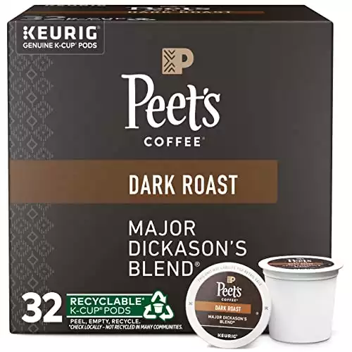 Peet's Coffee, Dark Roast K-Cup Pods for Keurig Brewers - Major Dickason's Blend 32 Count (1 Box of 32 K-Cup Pods)