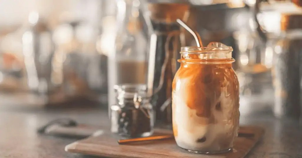 iced coffee in glass jar