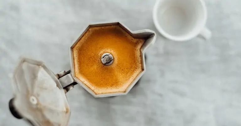 freshly brewed moka coffee in a moka pot