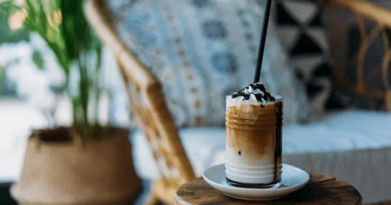 iced mocha on a small table