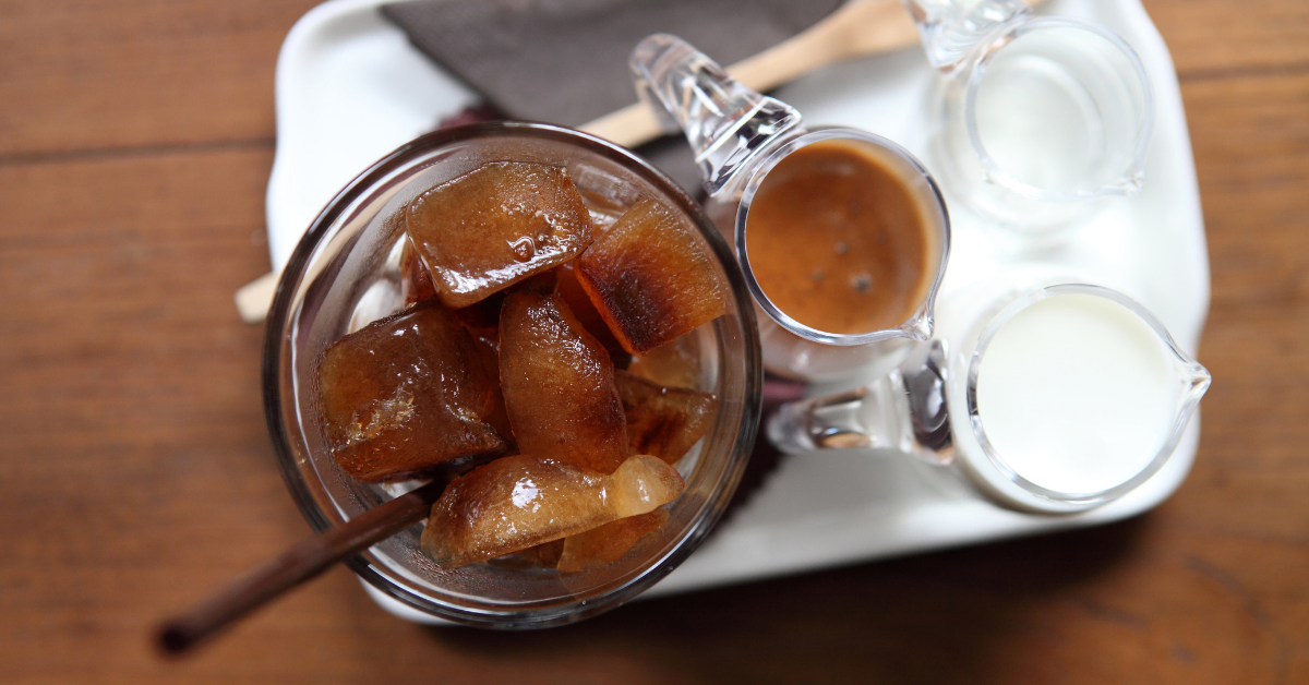 ingredients for iced latte coffee