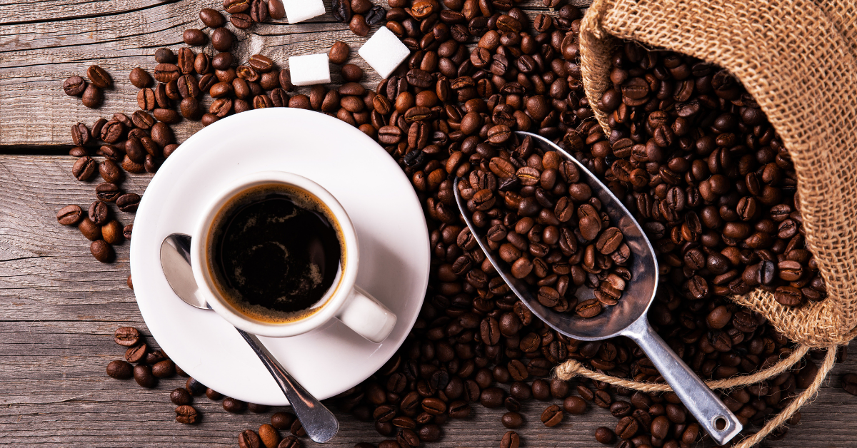 a coffee and roasted coffee beans