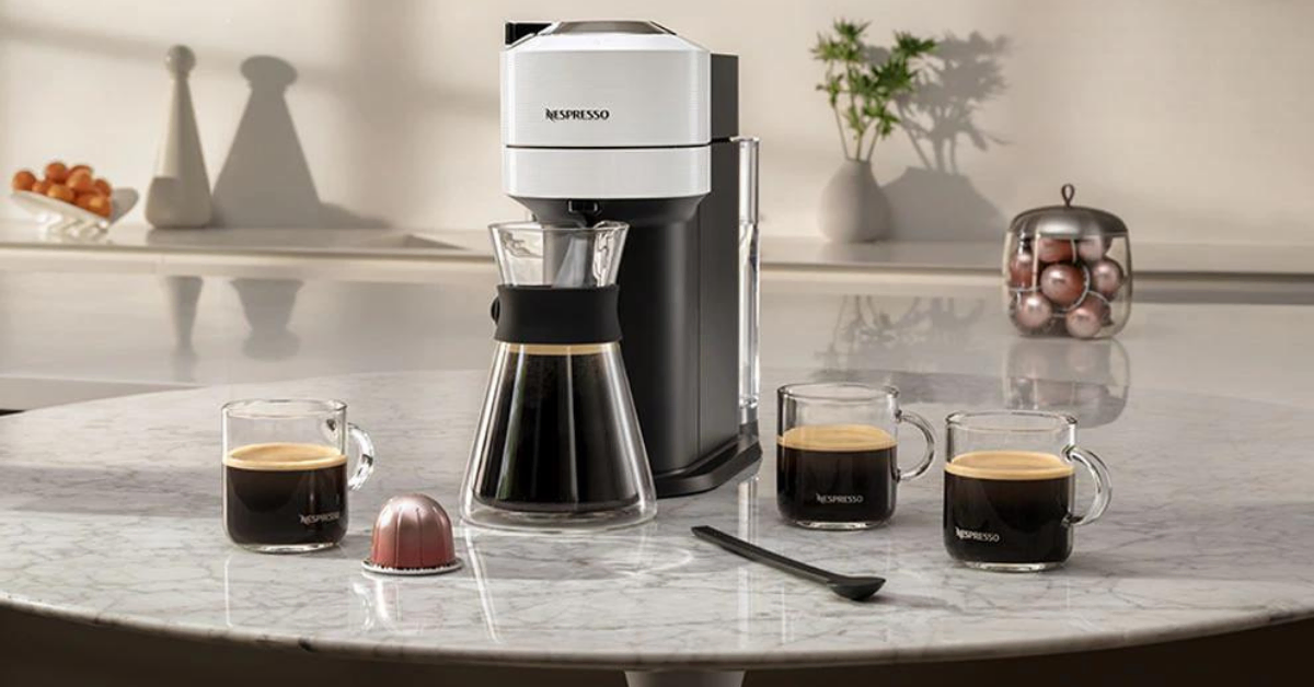 Nespresso coffee maker and a coffee in glasses