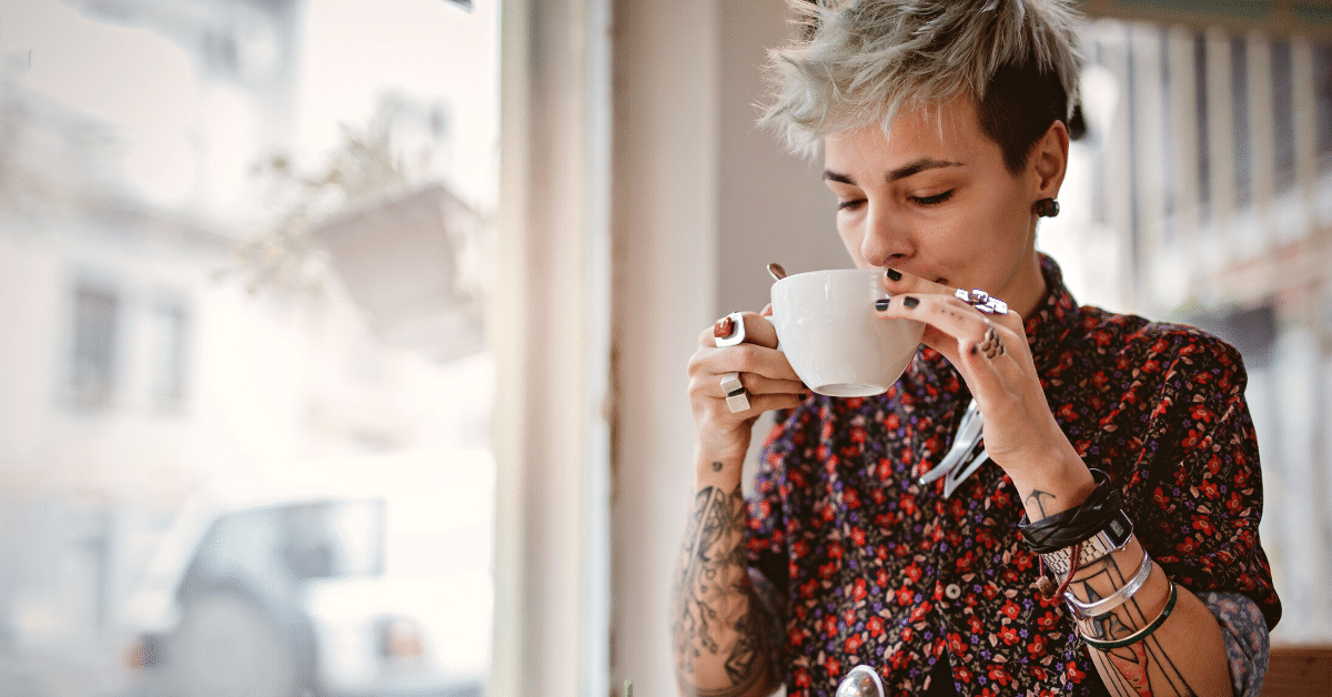 woman drinking coffee